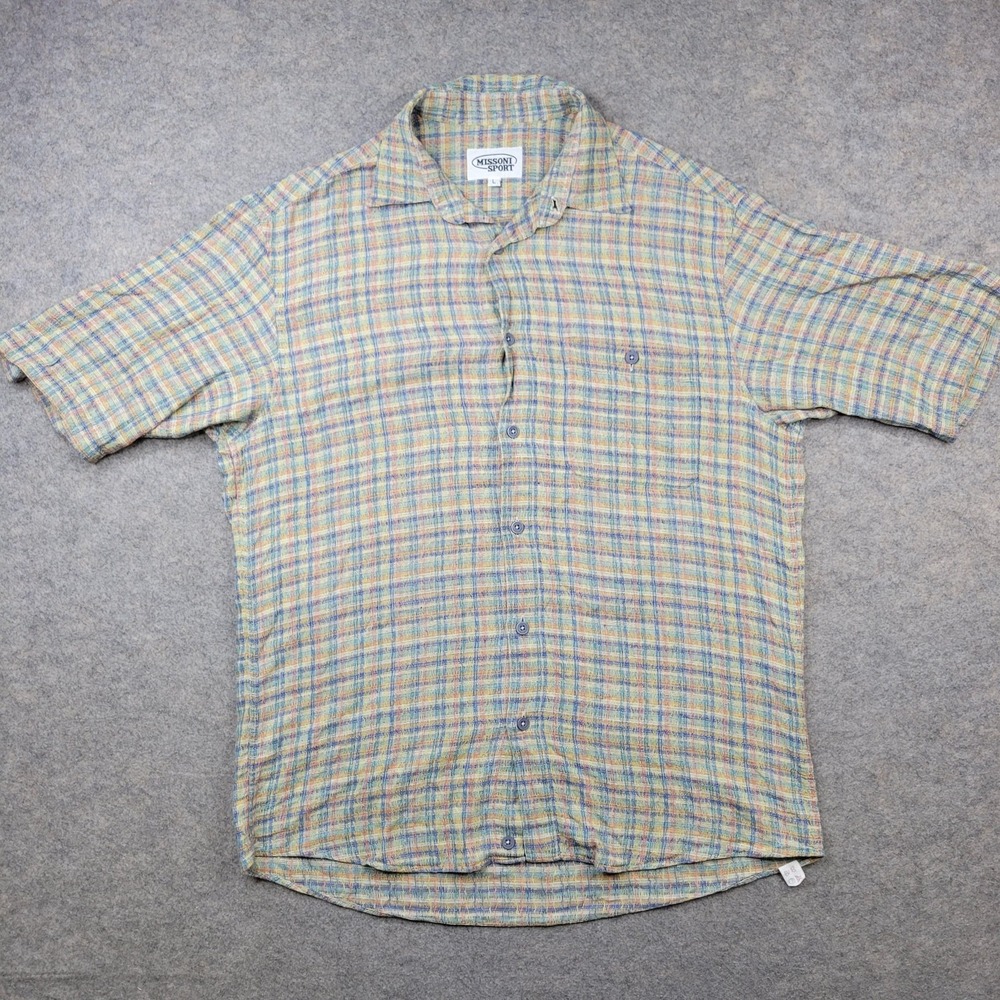 Vintage Missoni Sport Shirt Mens Large Plaid Button Front Short Sleeve Casual